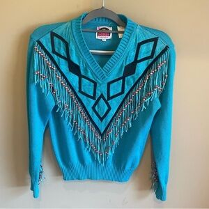 Vintage Miller Outerwear Suede Turquoise Sweater w/beads and fringe